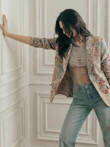 Anewsta Spring French Romantic Jacquard Women Blazer , Long Sleeve Loose Fit Slimming Commuter Elegant, Valentine's Day - Multicolor - View 4