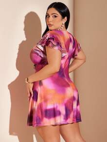 SHEIN BAE Vestido corto con degradado y volantes en el bajo para mujer talla grande, vestido de vacaciones - Multicolor - Ver 2
