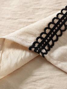 Franclia 女士休闲V领T恤，饰有缎带，宽松版型，杏色 - 杏色 - 查看 5