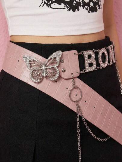 Joivida 1Pc/2Pcs Retro Buckle Belt, Women's Pink Studded Leather Belt, Perfect For Jeans,Korean Style, Versatile Waist Chain.