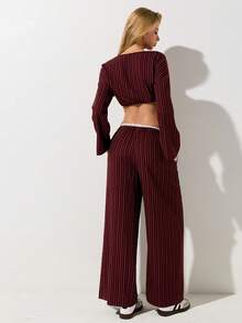 SHEIN ICON Women's Tie Waist Striped Wide Leg Loose Casual Pants - Multicolor - View 2