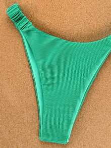 Swim Vcay Bộ bikini 2 mảnh màu xanh lá cây họa tiết sọc, cổ yếm, xẻ cao bên hông, xếp ly, đính hạt cườm, dành cho nữ, mùa Xuân/Hè 2026. - màu xanh lá - Xem 6
