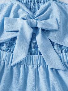 少女优雅休闲度假连体裤，细肩带合身纯蓝色梭织连体裤，春夏季，适合户外和度假穿着 - 藍色 - 查看 5