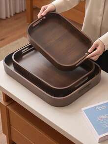 1 Piece, Bamboo Tray 1 Elegant Walnut Colored Bamboo Tray | Art Grid Design, Rectangular Wooden Tray Suitable For Tea, Fruit, Barbecue And Decoration, Perfect For Living Room, Bedroom, Office, Non Food Contact - Brown - View 1