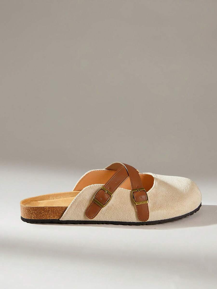 Solecia Ladies Campus Fashion Style Cross Strap Adjustable Comfortable Boken Flat Shoes - Off-white - View 1