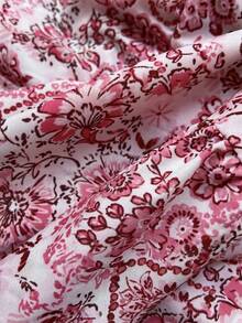 INAWLY Women's Vacation Waist Tassel Tie Floral Print Ruffle Hem Casual Skirt - Pink - View 4