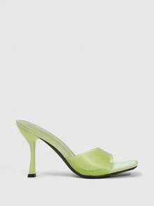 CUCCOO SZL Sandalias de tacón alto minimalistas de punta cuadrada de material de PVC verde para mujer, diseño de color brillante, adecuadas para ir al trabajo, citas, reuniones, fiestas, bodas y otras ocasiones - Verde 4 - Ver 2