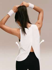 GLOWMODE Stay Breezy Lightweight Quick-Dry Mesh Hip-Length Regular-Fit Crossover-Back Tank Top For Running, Jogging, Gym, Tennis, Golf, And Daily Active Wear - White - View 1