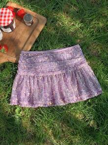 Comfortcana 女士亮片撞色网纱休闲百搭约会之夜迷你裙夏季女装 - 綠色 - 查看 7