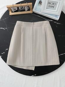 Franclia 优雅通勤休闲百搭条纹褶裥系带A字迷你裙，卡其色条纹，女士，春夏款 - 卡其色 - 查看 2