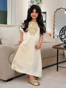 Dazy Kids Young Girls Round Neck Short Sleeve Dress, Fall Clothes - Beige - View 6