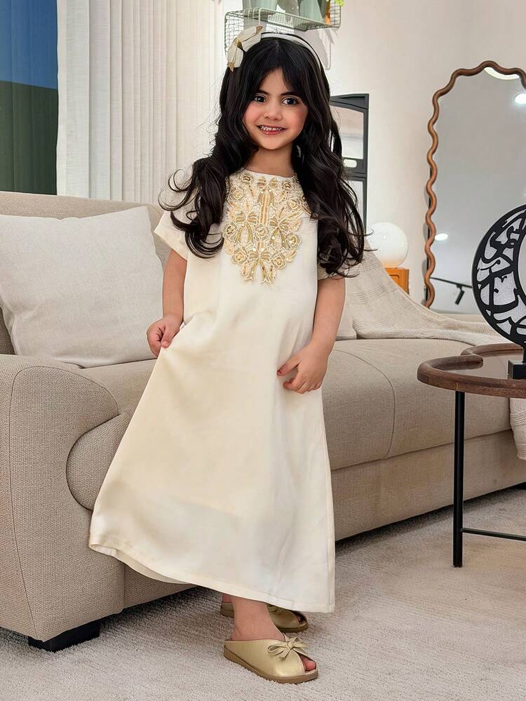 Young Girls Round Neck Short Sleeve Dress, Fall Clothes