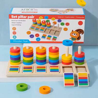 MINKOJA Juguete Montessori para bebés, rompecabezas de madera con formas geométricas, rompecabezas 3D creativos, juguetes preescolares para la educación temprana de los niños