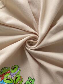 TEENAGE MUTANT NINJA TURTLES | SHEIN Áo thun tay ngắn cổ tròn in chữ hoạt hình phong cách thường ngày cho bé trai, đa năng. - Màu Khaki - Xem 5