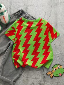 TEENAGE MUTANT NINJA TURTLES | SHEIN 男童圆领短袖休闲T恤，忍者神龟图案 - 綠色 - 查看 2