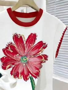 Resyla Áo thun nữ dáng rộng, thoải mái, phối màu, cổ tròn, in họa tiết. - Nhiều màu - Xem 5