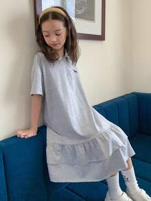 Dazy Kids 少女夏季休闲荷叶边连衣裙 - 灰色 - 查看 1