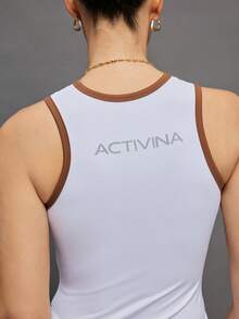 Activina Women's Letter Print Trim Casual Fitness Sports Tank Top - White - View 1
