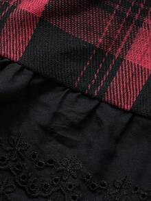 Top sin mangas de algodón casual y versátil con parches a cuadros, tirantes, bordados y decoración de lazo, adecuado para otoño/invierno - Rojo - Ver 9