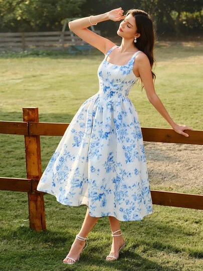 Vintamour Vintage Elegant Women's Dress With Pockets Rose Flower Print Jacquard Texture Holidays Vacations Summer Dresses For Women Summer Holiday Outfits Spring Outfit Women Spring Dress Women Spring Clothing Spring Break Outfits Spring Clothes Women Elegant Dresses For Party Elegant Party Dresses For Women Wedding Guest Dress For Women Wedding Party Dress Graduation Dress Elegant Ceremony Dresses Elegant Dresses For Women Formal Dress