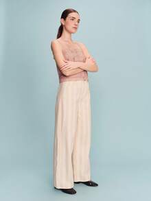 lacRébo Jeans de pierna ancha de cintura alta a rayas en beige para primavera y verano - Albaricoque - Ver 5