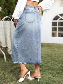 Breezaya 女士夏季度假开衩牛仔迷你裙 - 淺色水洗藍 - 查看 2