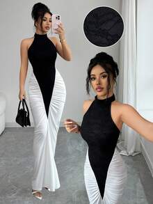 Selianne Women's Summer New Date Vacation Commute Black And White Color Block Sleeveless Slim Fit Bodycon Short Vest Dress - Black - View 7