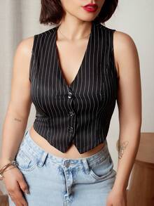 Lupita Cardoza Striped Suit Vest - Black - View 3