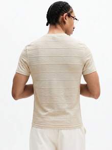 SUMWON Short Sleeve Crew Neck Horizontal Striped Knit T-Shirt Casual Everyday Wear Summer Spring Essential Men's Basic Tee Comfortable Regular Fit Plain - Apricot - View 5