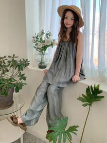 DAZY 少女度假休闲吊带背心和阔腿裤套装 - 灰色 - 查看 1