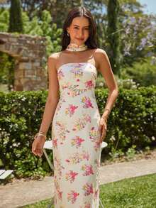 KARISMINA 女士春夏时尚优雅休闲浪漫度假派对婚礼宾客连衣裙，碎花连衣裙、米色连衣裙和粉色连衣裙 - 彩色 - 查看 10