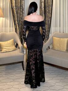 hhfernanda 女士优雅露肩蕾丝连衣裙 - 黑色 - 查看 2