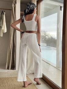 SHEIN Bộ đồ mùa hè nữ 100% cotton gồm áo và quần. - trắng - Xem 3