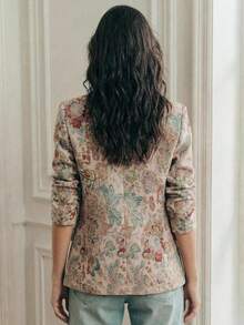 Anewsta Spring French Romantic Jacquard Women Blazer , Long Sleeve Loose Fit Slimming Commuter Elegant, Valentine's Day - Multicolor - View 2