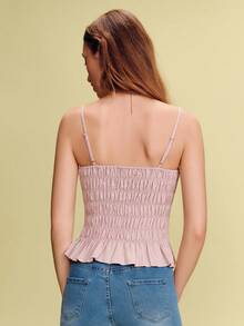 lacRébo Pink Striped Smocked Cami With Peplum Hem Spring Summer French Style Parisian Style Vacation Top Going Out Top - Pink - View 6