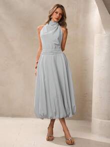 Modelyn 修身无袖长款泡泡裙连衣裙 - 淺灰色 - 查看 6