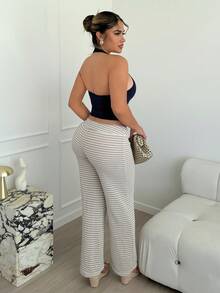 Maria Perezxox Women's Tie Waist Striped Straight Leg Loose Casual Pants,Fall,Fall Clothes For Women - Khaki - View 2