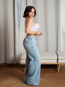 Lupita Cardoza 女式低腰时尚腰带直筒牛仔裤 - 淺色水洗藍 - 查看 6