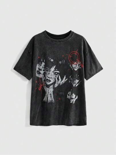 ROMWE Grunge Punk Áo thun nữ dáng rộng in họa tiết Dark Dimension, dễ phối đồ.