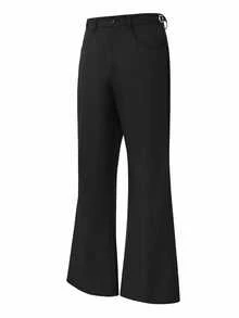 Manfinity Nomadique Men's Casual Black Flared Pants, Simple Design - Black - View 3