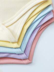 Souflis Souflis 5pcs/Set Baby Girl Infant Toddler 0-3Y Casual All-Match Solid Color & Ribbed Knit Romper Bodysuit Outfit Set - Multicolor - View 5