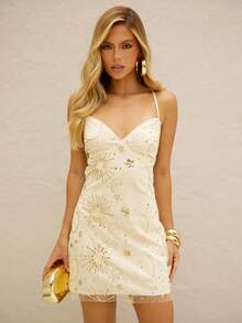 BiaLiraa 女士网眼露背系带优雅浪漫性感约会连衣裙 - 杏色 - 查看 4