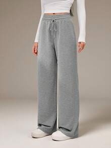 SHEIN Tall Pantalones de chándal con cordón en la cintura de color gris primaveral, atuendos para graduación, regreso a la escuela, atuendos para maestras - Gris - Ver 1