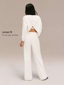 GLOWMODE SoftSerene Modal Easy Glow Soft Silky-Smooth Breathable Crossover Back Pullover Sweatshirt Daily Casual Wear - White - View 2