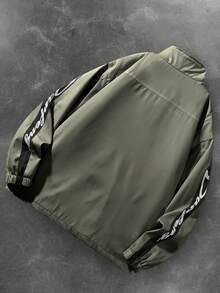 Manfinity EMRG 男士撞色拼接字母印花夹克 - 綠色 - 查看 2