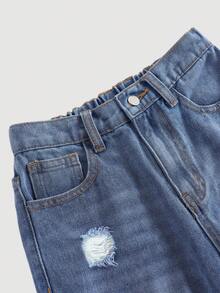 Tween GirlsBlue Distressed Loose Fit Jeans - Medium Wash - View 6