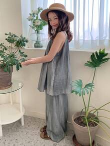 DAZY 少女度假休闲吊带背心和阔腿裤套装 - 灰色 - 查看 2