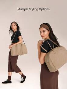 GLOWMODE Large 12L Faux Leather Go & Glow Sueded Adjustable Strap Zipper Compartments Slip Pockets Crossbody Bag Daily Casual Outdoors Holiday Vacation Wear - Khaki - View 3