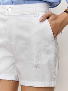 Daynim Ripped Slant Pocket Denim Shorts - White - View 8