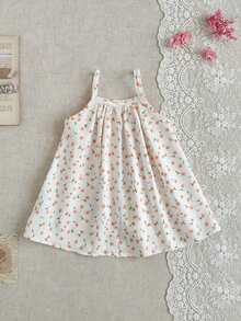 SHEIN 1件/女童春夏白色度假外出印花连衣裙，胸前饰有3D立体花朵装饰，A字裙 - 白色 - 查看 2